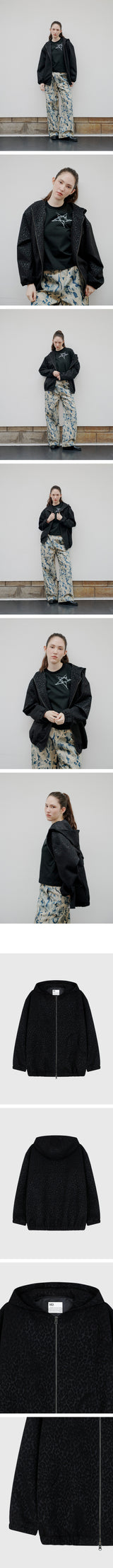 [Unisex] フーディーレオパードジャンパー Black
