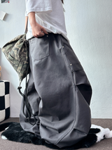 フロントツーリベットポケットバルーンパラシュートコットンビッグパンツ💚🩶🖤🤎 - 4 カラーズ