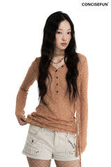 CONFUN Silver Striped Micro Transparent Flowing Long Sleeve Polo Shirt