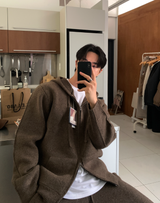 [Setup] Logane Maison Knit Hooded Zip-Up Wide Pants Set