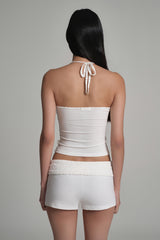 Caramel folded short pants, White