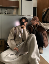 [Setup] Logane Maison Knit Hooded Zip-Up Wide Pants Set