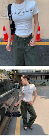 Dachshund Beads Round Short Sleeve T-shirt