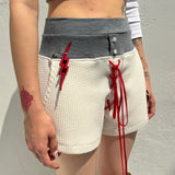 TWO-TONE WAIST WAFFLE SHORTS
