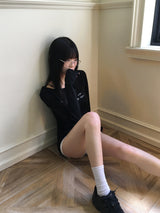 クメンレタリングリップネックスリムロングスリーブTシャツ