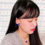 [MADE]Blue Ribbon Beads Earing