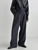 Pleddy ストライプバックバンディングワイドスラックス（2color）