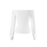 Curve Button Off-Shoulder Tee [White]