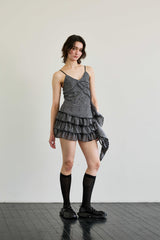 LEOPARD FRILL SLEEVELESS TOP / GRAY
