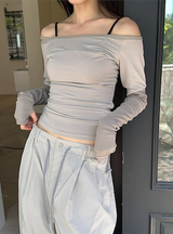 [S/S] オフショルダーシャーリングロングスリーブ