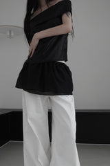 レイヤードシャーリングシフォンスカート (3color)