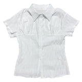 Ripple Mood Stripe Span Shirring Short Sleeve Shirt (3 colors)
