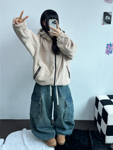 オーバーフィットフリースジップアップ💛🤎🖤 - 3カラー