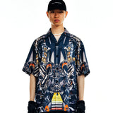 [UNISEX] オートモバイルパーツキャンプカラープリントシャツ（ブラック）