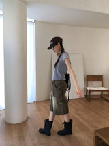 Holka メッシュキャップスリーブハーフジップアップ半袖フード付きTシャツ