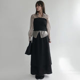 [Lanek] Banding Wrinkle Flare Long Skirt - 3 Colors