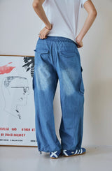 26SS★ Washed Balloon Cargo Denim Pants