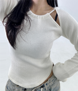 (UNIQUE + HIP / DELICATE 🤍🩶 / YEAR-END LOOK / CASUAL) BACK POINT + THREE-HOLE LIP U-NECK SLIT TOP