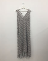 クロスチェックシフォンロングワンピースドレス (1color)