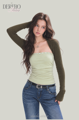 Olive Brown Tube Top Bolero Two-Piece Set