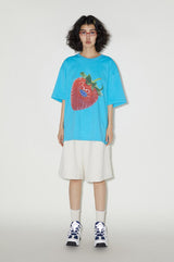 ストロベリーストアスタッフプリントラウンドネックカジュアル通気性半袖Tシャツ夏