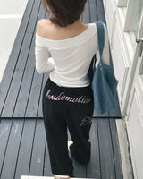 [♡MADE♡] black E - motion letter wide cotton pt