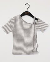 Sor アンバランスドストライプリボンワンショルダー半袖Tシャツ
