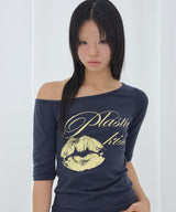 PLASTIC KISS ONE-SHOULDER TOP (NAVY) F26QB051