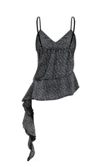 LEOPARD FRILL SLEEVELESS TOP / GRAY