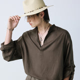 linen concho roll up shirt brown