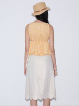 rirri SS25 vacation wear 100% Cotton Textured Floral Blouse with Puffed Lace Trim - Resort Collection