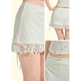 [GirlyFancyClub] French Ruffle Lace Short Skirt A-line Hollow-out Lace Skirt Summer Women