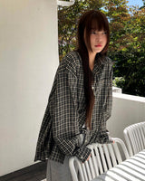 Timin Check Collar Pocket Loose-Fit Long Sleeve Shirt