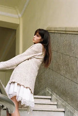 Boucle long cardigan - glitter beige