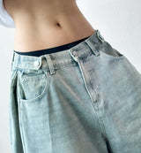 Rise Waist Button Side Pintuck Denim Bermuda Shorts 3color