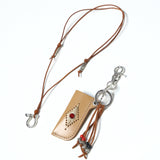 turquoise leather cord beads necklace & lighter case brown