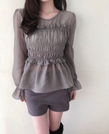 merlin puff strap shirring chiffon bl