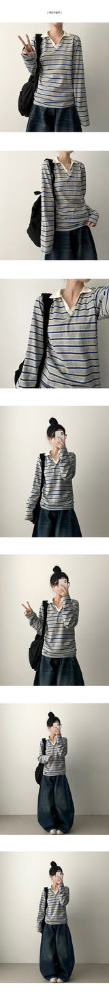 Pearlo Stripe Dangara Cara 長袖Tシャツ