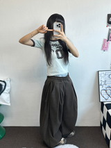 TWO PINTUCK WODE SLACKS LONG PANTS 🩶🖤🤎3COLOLR