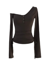 off-shoulder shirring strap T (4color)