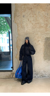 ブラックビーズウールカラーショートパッディドコート