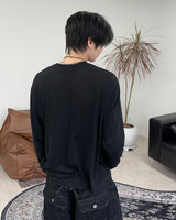 ペレンカットアウトヘンリーネック長袖Tシャツ
