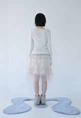 ASYMMETRIC SHIRRING LACE CARDIGAN DUSTY WHITE
