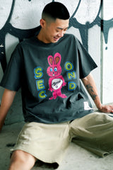 "SECOND RABBIT" PRINTED S/S WASHED T-SHIRT