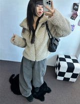 TEDDY🧸CHOKER SHEEP FUR MUSTANG ZIP UP JACKET 🤎💛💚2COLOR