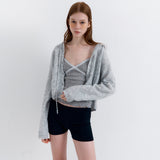 Eyelet Punching Hood Knit Cardigan Melange Gray