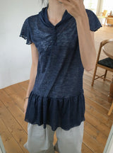 Vail Cap Sleeves Frill Shirring Layered Snap Hood One Piece