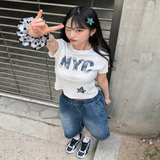 デニムパッチグラフィックドットTシャツ_アイボリー