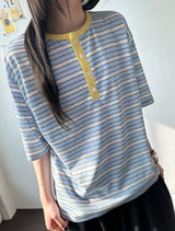 Yuria Cooling Stripe Henley Tee 3color