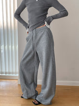 Solid color casual banding wide pants
